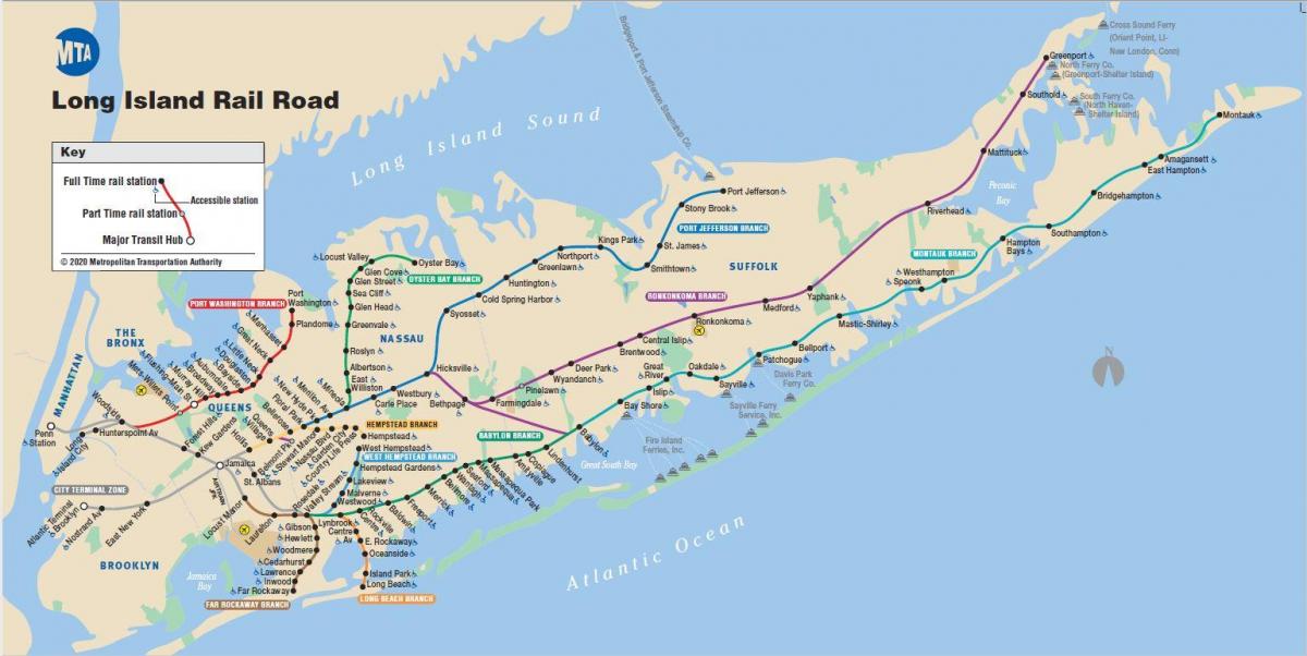 Mapa das estações de metrô de Long Island